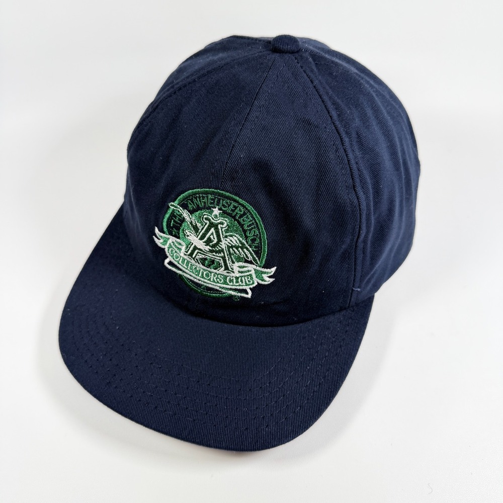 Vintage Anheuser Busch Collectors Club Hat Made in USA Navy Leather Strapback